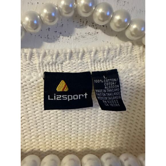 1990's LIZ Sport CLAIBORNE Ivory Chunky Knit Anchor Nautical 100% Cotton SzL - Picture 4 of 5